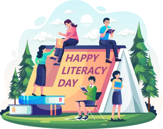 People celebrate Literacy day  Illustration