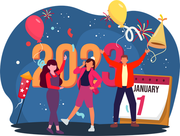 People celebrate new year 2023 Illustration