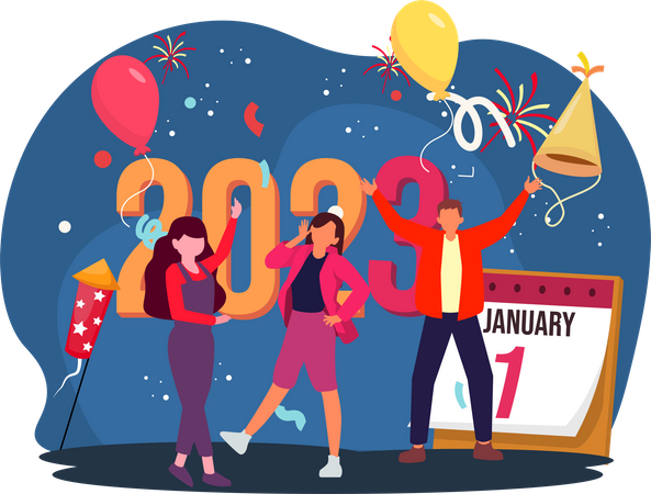 People celebrate new year 2023  Illustration