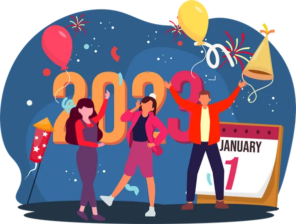 People celebrate new year 2023  Illustration