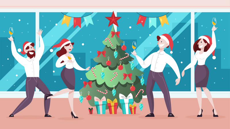 People celebrate new year and christmas in the office  Illustration