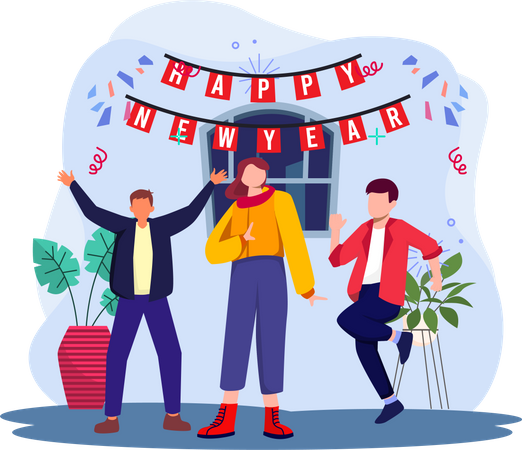 People Celebrate New Year  Illustration