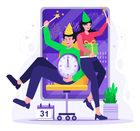 People Celebrate New Year  Illustration