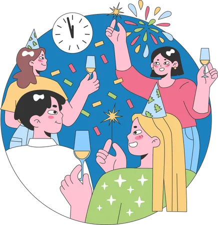 People celebrate new year party  イラスト