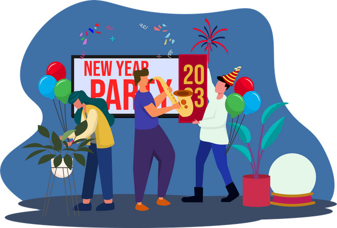 People Celebrate New Year Resolution Illustration