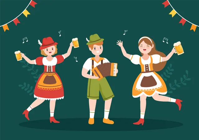 People celebrate Oktoberfest festival Illustration