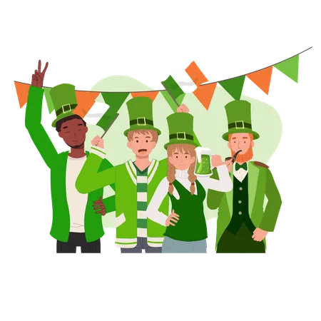 Happy People Celebrate St Patrick Day Irish Festival Of Joy And Tradition Illustration