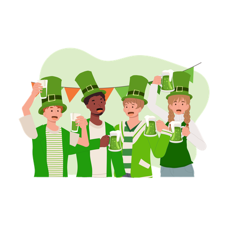 People Celebrate St Patrick Day  Illustration