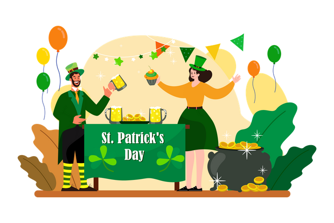 People celebrate St Patrick’s Day Illustration