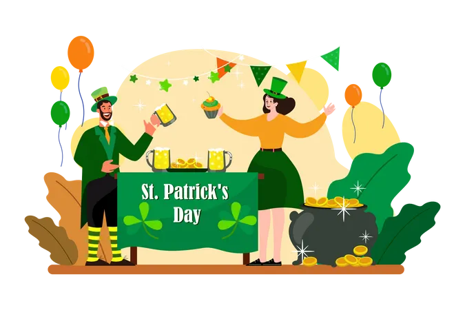 People celebrate St Patrick’s Day  Illustration