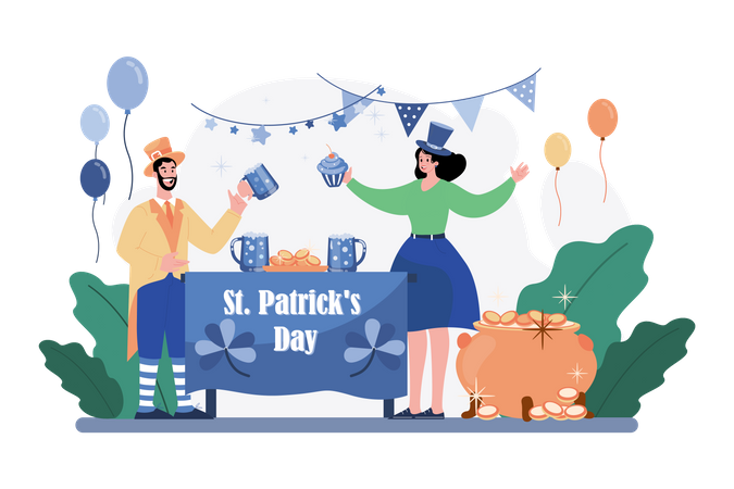 People celebrate St Patrick’s Day Illustration