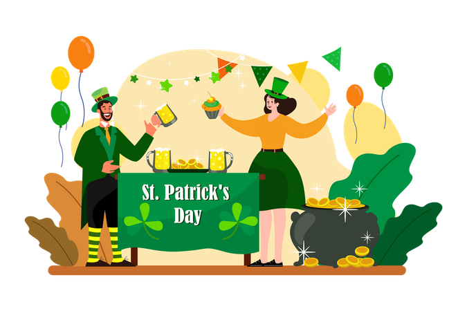 People celebrate St Patrick’s Day  Illustration