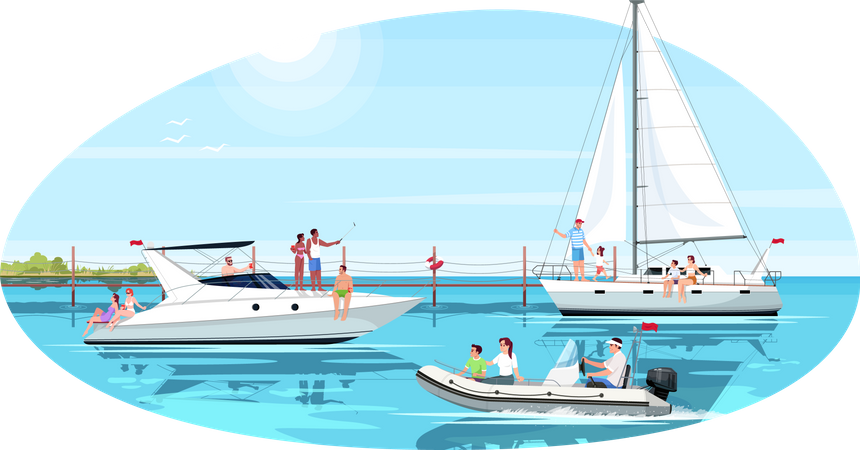 People celebrate summer vacation on boat Illustration