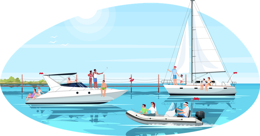 People celebrate summer vacation on boat  Illustration