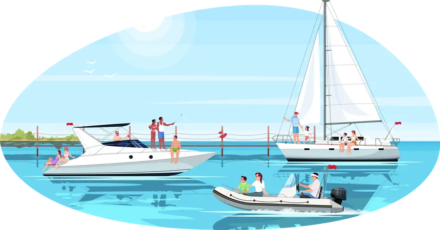 People celebrate summer vacation on boat  Illustration