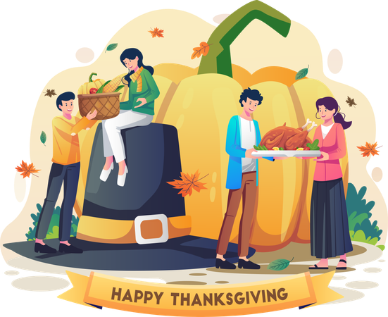 People Celebrate Thanksgiving Day  Illustration