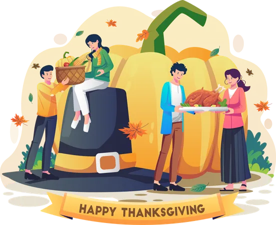 People Celebrate Thanksgiving Day  Illustration