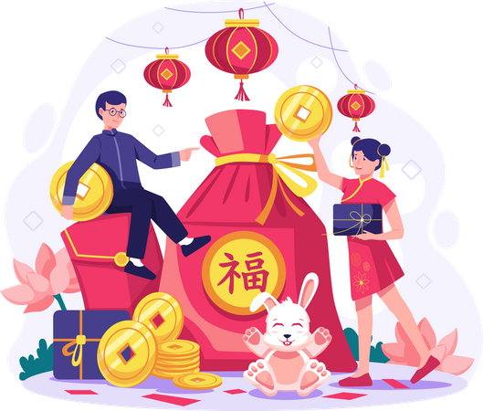 People celebrate the Chinese new year  Illustration