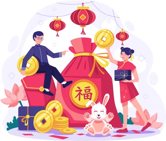 People celebrate the Chinese new year  Illustration