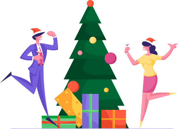 People Celebrate Xmas Party in Office Illustration