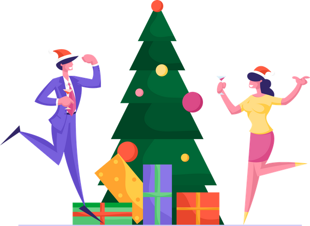People Celebrate Xmas Party in Office  Illustration