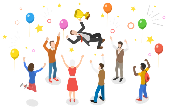 3 D Isometric Flat Vector Conceptual Illustration Of Group Of People Are Celebrating An Achievement Celebration Friends Party Illustration