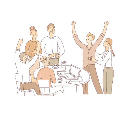 People Celebrating Achievement Together Congratulating Coworker On Job Promotion Happy About Reaching Goals Banner Success Celebration Cartoon Concept Sketch Flat Vector Illustration Illustration