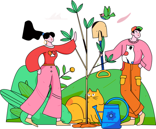 植樹祭を祝う人々  イラスト