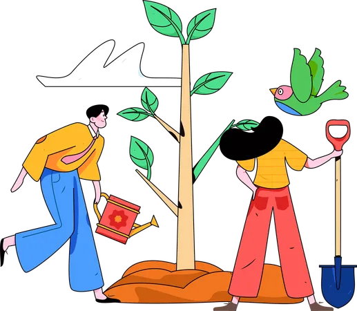 People celebrating Arbor day  Illustration