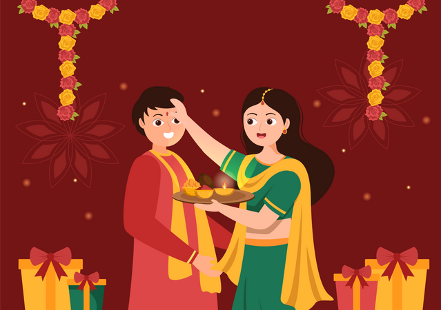 People Celebrating Bhai Dooj  イラスト