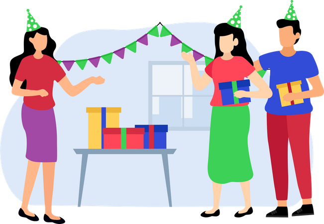 People celebrating birthday bash  Illustration