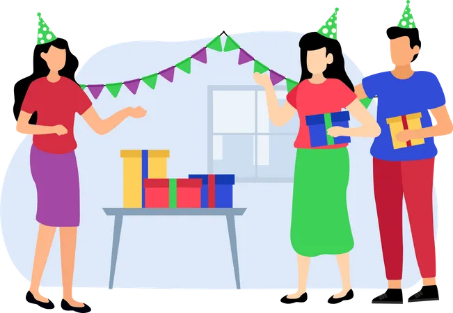 People celebrating birthday bash  Illustration