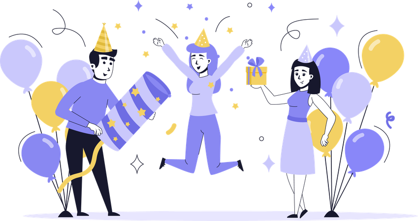 People celebrating birthday party  Illustration