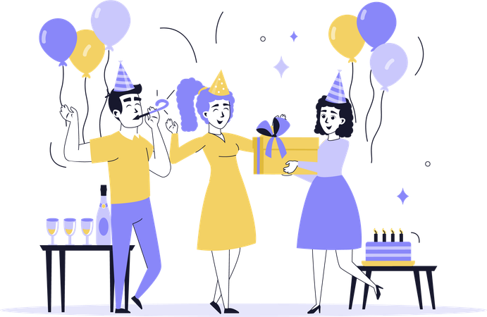 People celebrating birthday party  Illustration