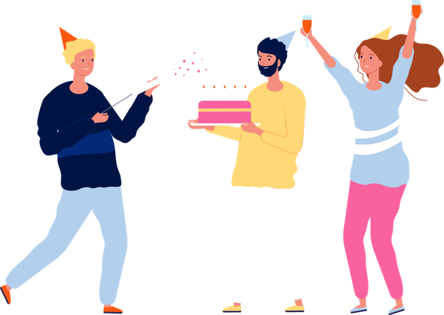 People celebrating birthday party  Illustration