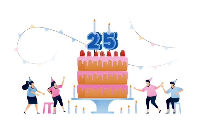 People celebrating birthday party  Illustration