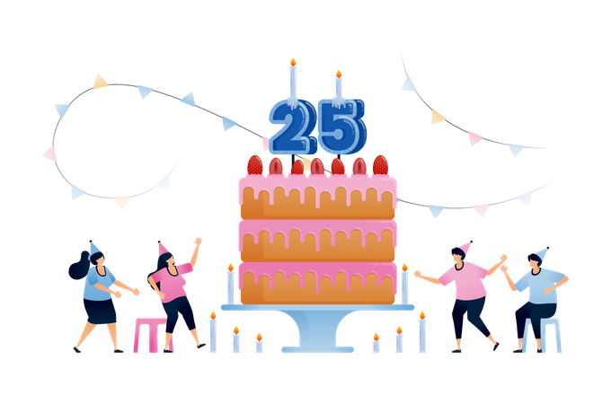 People celebrating birthday party  Illustration