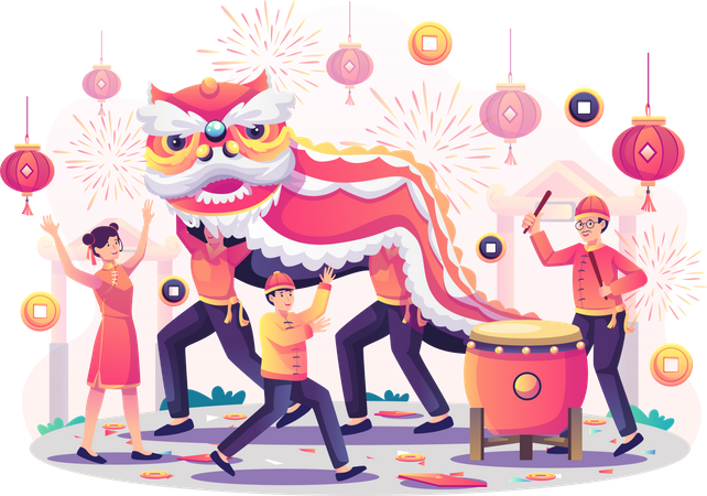 People celebrating Chinese new year  Illustration