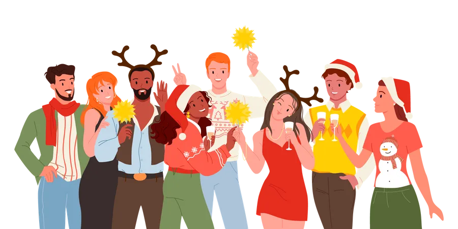 People celebrating Chrismas  Illustration