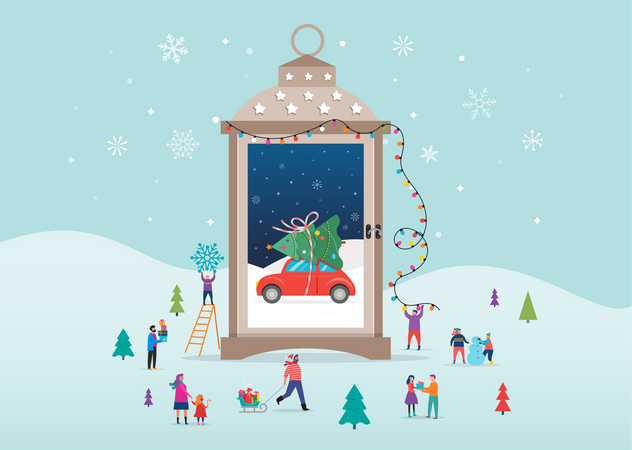 People celebrating christmas  일러스트레이션