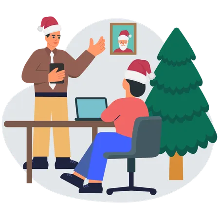 People celebrating christmas in office  Illustration