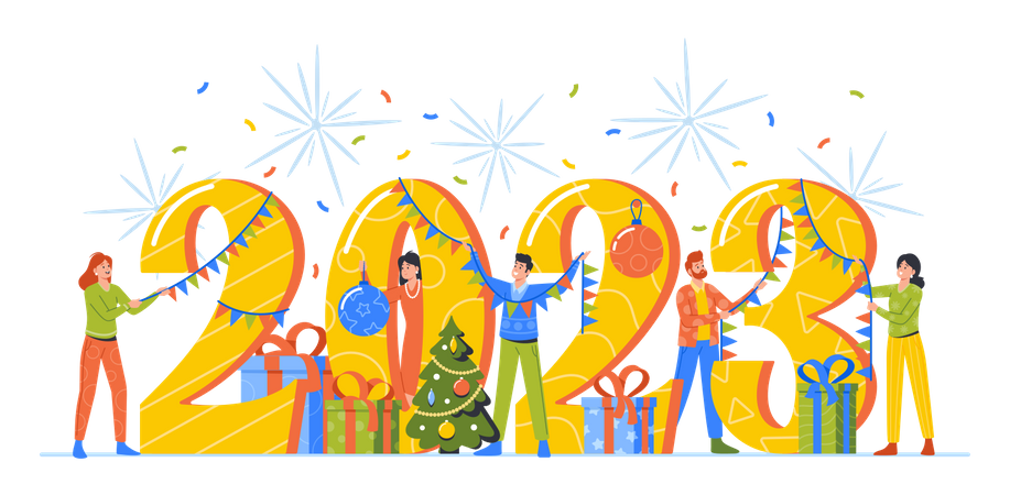 People Celebrating Christmas Party  Illustration