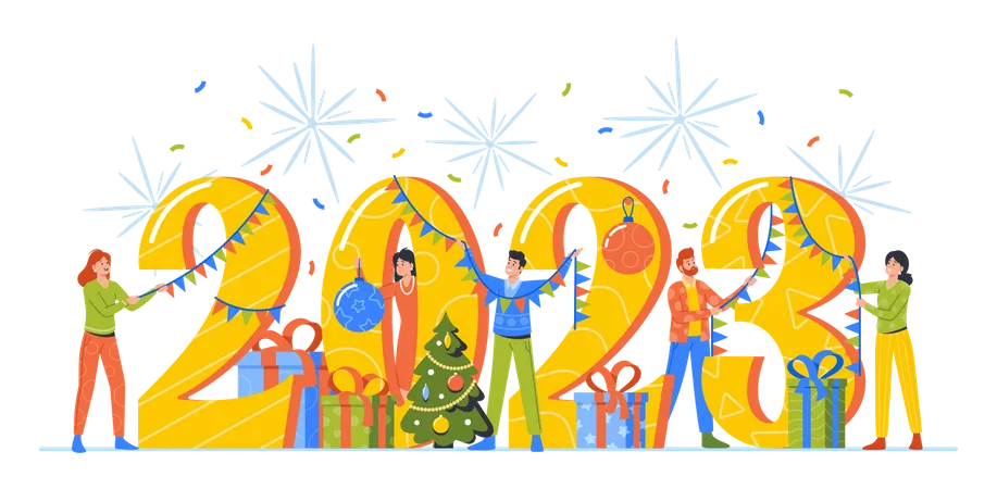 People Celebrating Christmas Party  Illustration