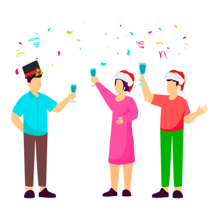 People celebrating Christmas with joyful gatherings and festive drinks  Illustration