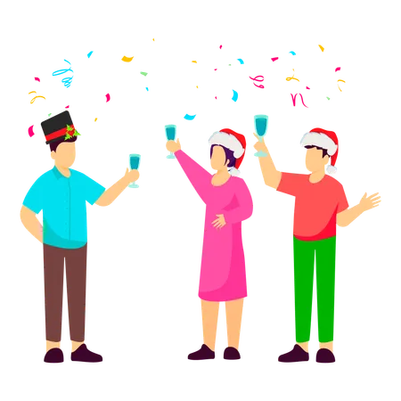 People celebrating Christmas with joyful gatherings and festive drinks  Illustration