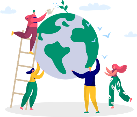 People celebrating earth day together  Illustration