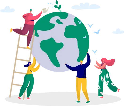 People celebrating earth day together  Illustration