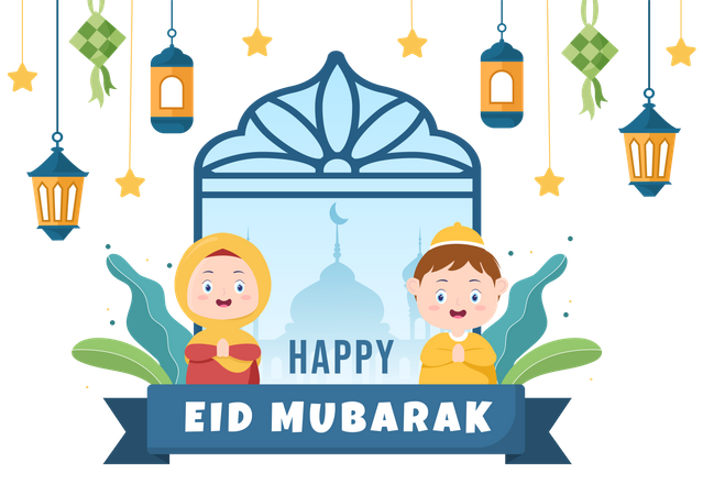 People celebrating Eid Al-Fitr Illustration