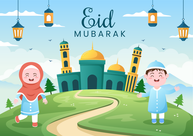 People celebrating Eid Al-Fitr  Illustration