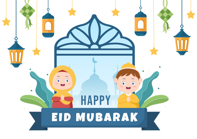 People celebrating Eid Al-Fitr  Illustration